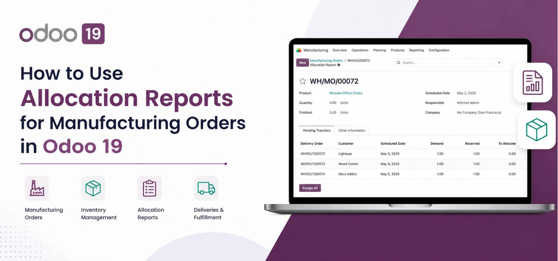 Odoo 19 Manufacturing Allocation Report Banner Image