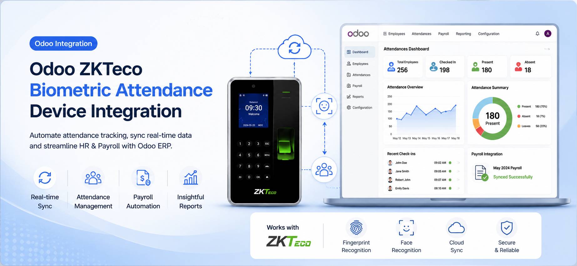 Odoo ZKTeco Biometric Attendance Device Integration Banner Image