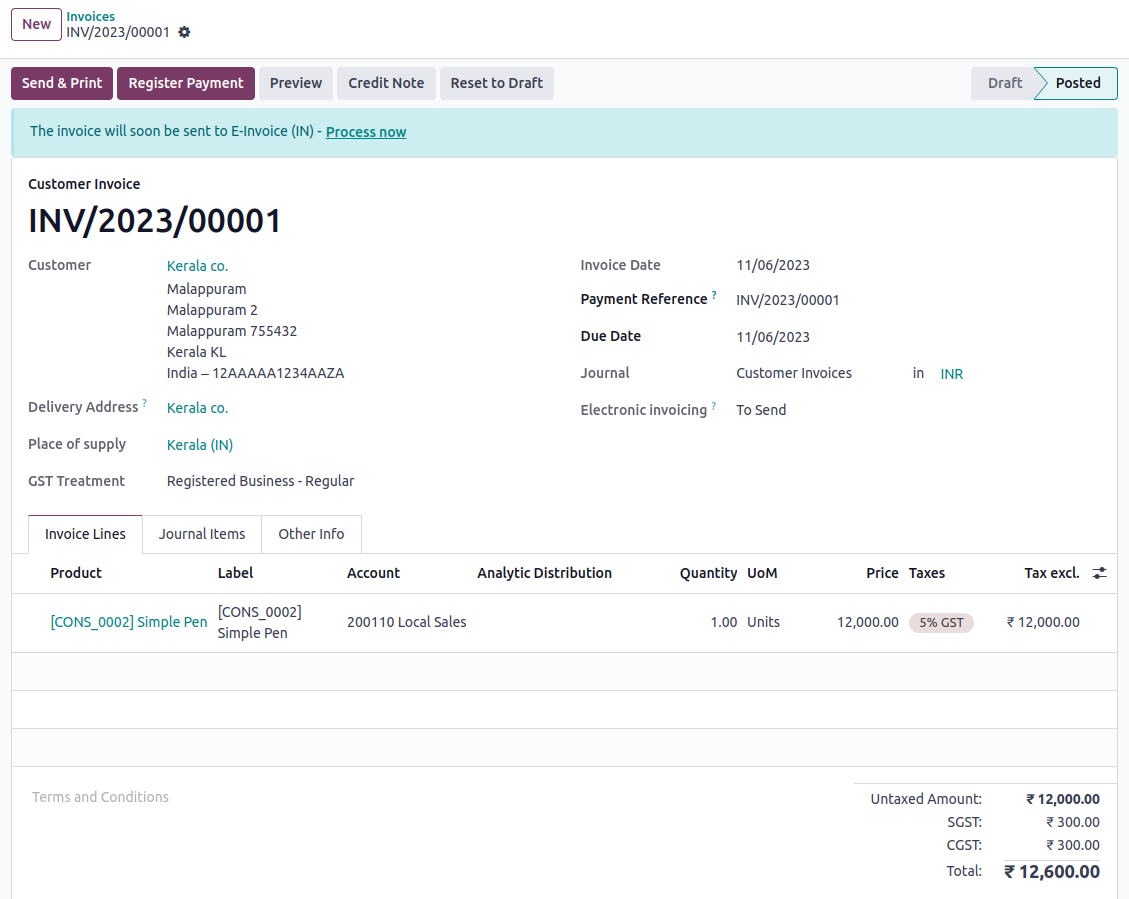 Indian E-invoicing in Odoo 17